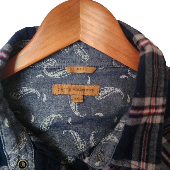JACHS Girlfriend Bea Light Flannel Plaid Button-Down Shirt Blue XXL - Picture 7 of 14